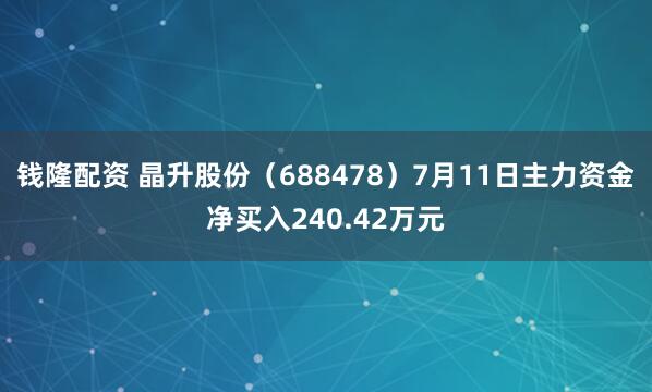 钱隆配资 晶升股份（688478）7月11日主力资金净买入240.42万元